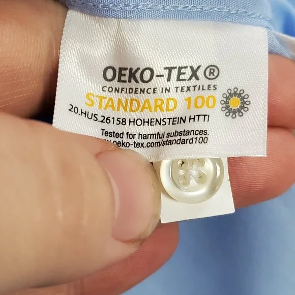 Lands End Womens Wrinkle Free 3/4 Sleeve Button Up Top Size 32W Blue Office - Picture 5 of 11